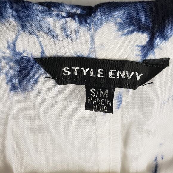 Style Envy Women's S/M Open Front Kaftan Swimsuit Cover Up Blue White Tie Dye - Picture 5 of 8